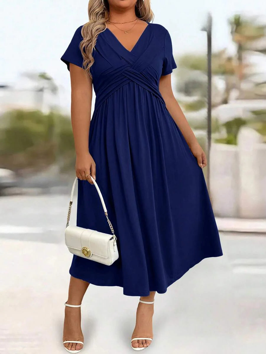 Plus Size Sundress With Pockets V Neck Cinched Waist
