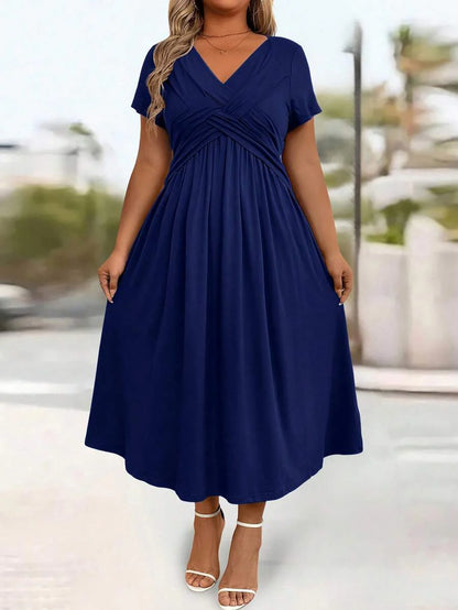 Plus Size Sundress With Pockets V Neck Cinched Waist