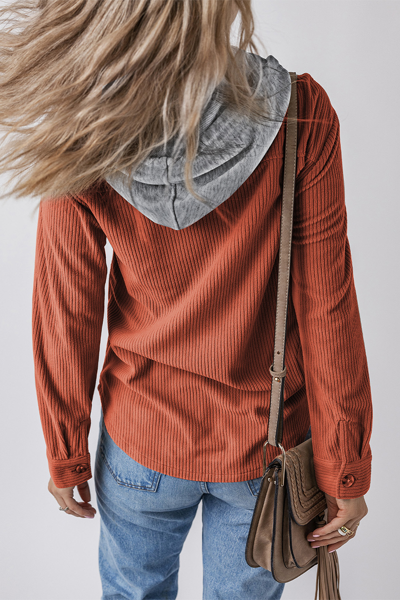 Casual Daily Draw String Buttons Patchwork Contrast Hooded Tops