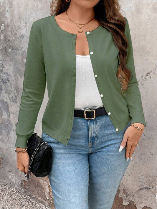 Plus Size Cardigan Apricot Long Sleeve Single Breasted Cozy