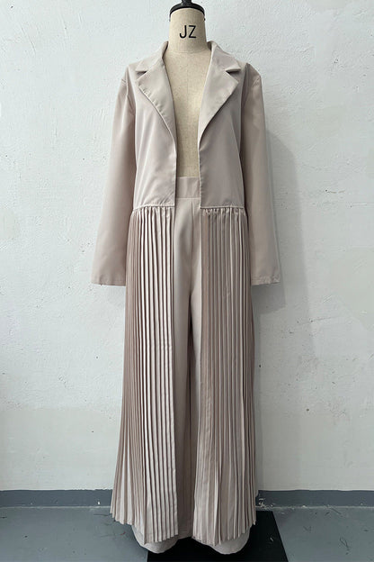 Casual Pleated Turn-back Collar Long Sleeve Two Pieces(4 Colors)