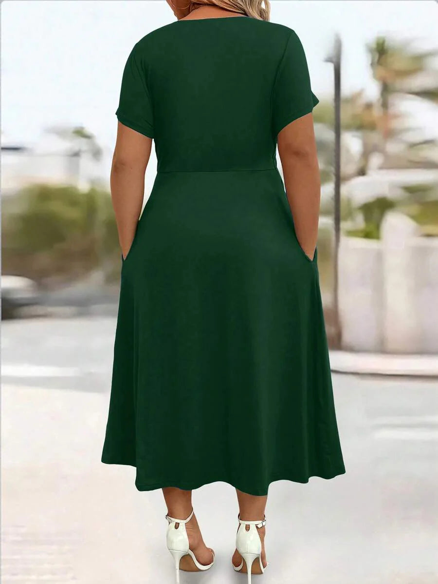Plus Size Sundress With Pockets V Neck Cinched Waist
