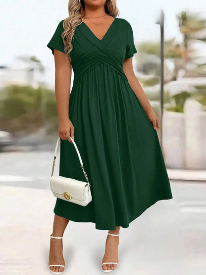 Plus Size Sundress With Pockets V Neck Cinched Waist