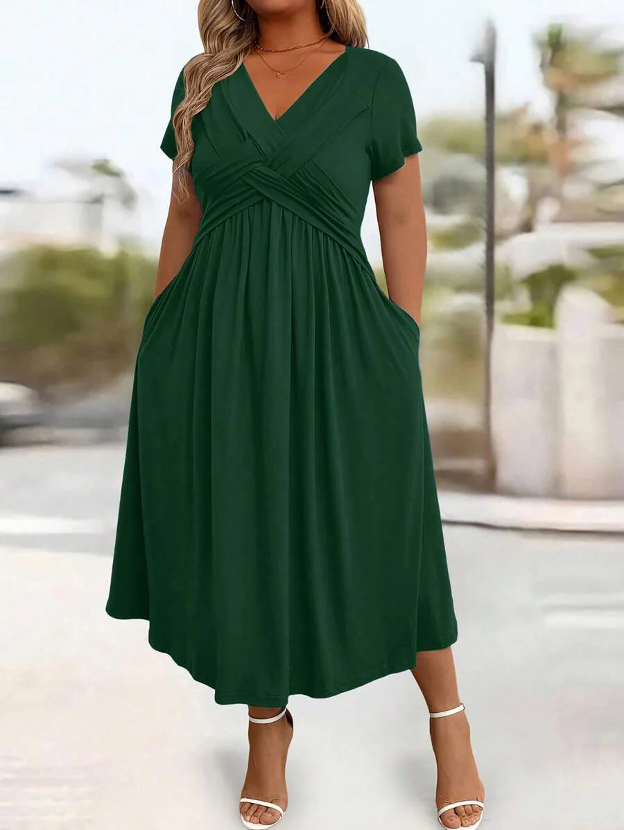Plus Size Sundress With Pockets V Neck Cinched Waist