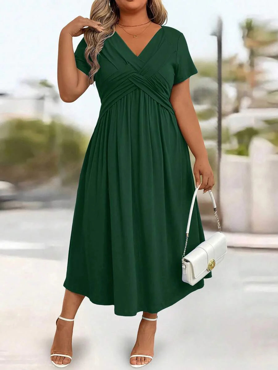 Plus Size Sundress With Pockets V Neck Cinched Waist