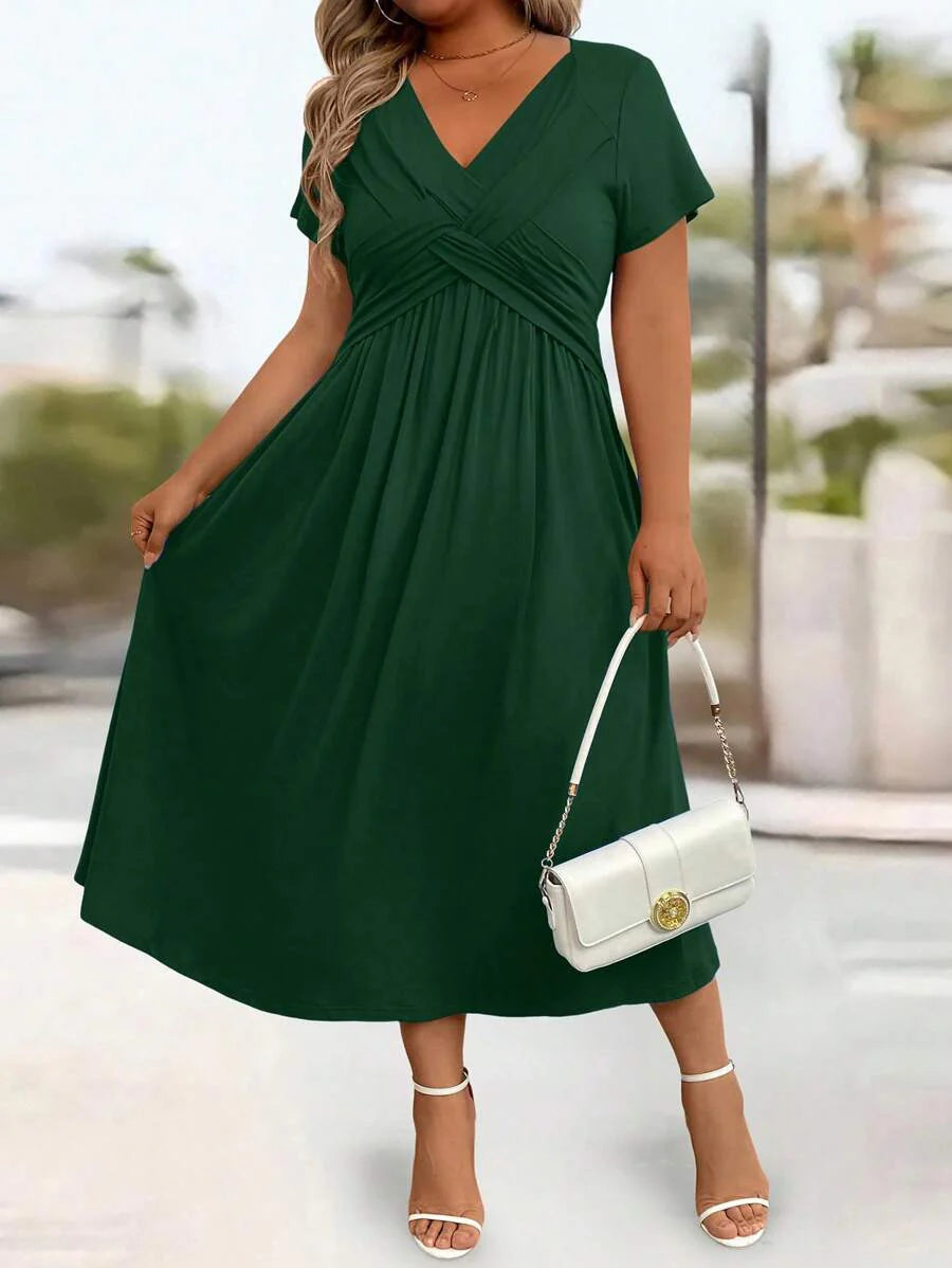 Plus Size Sundress With Pockets V Neck Cinched Waist