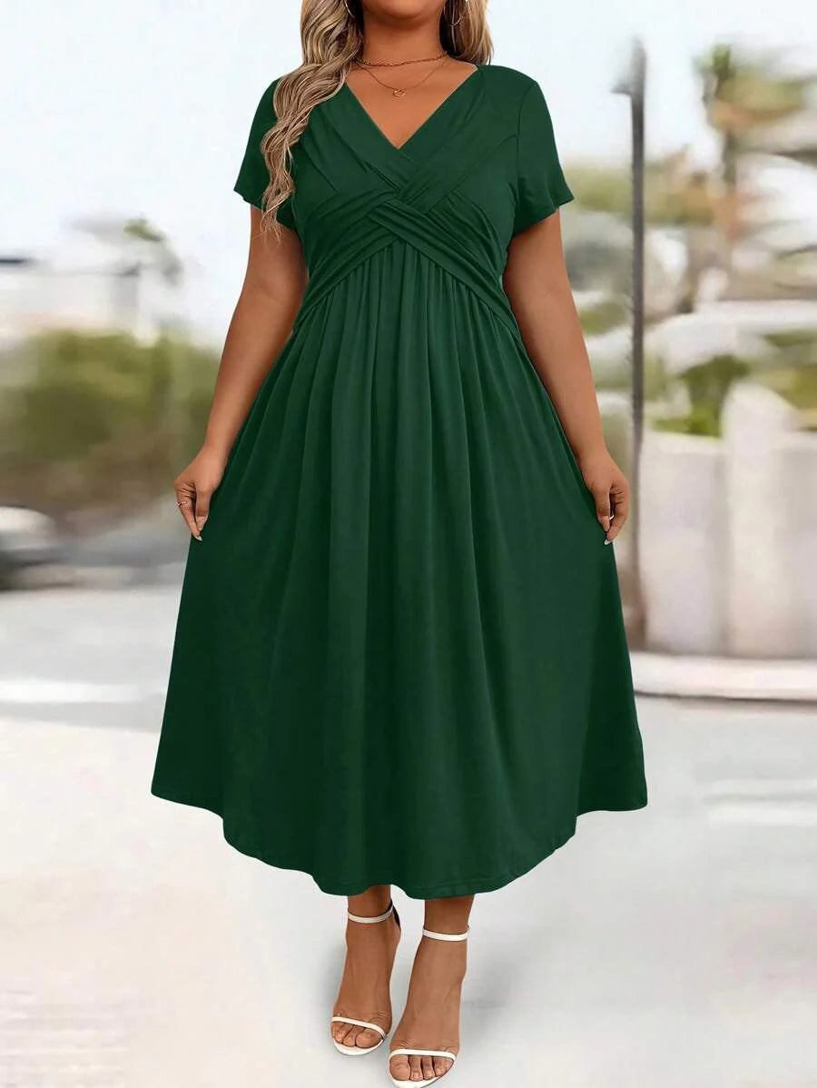 Plus Size Sundress With Pockets V Neck Cinched Waist