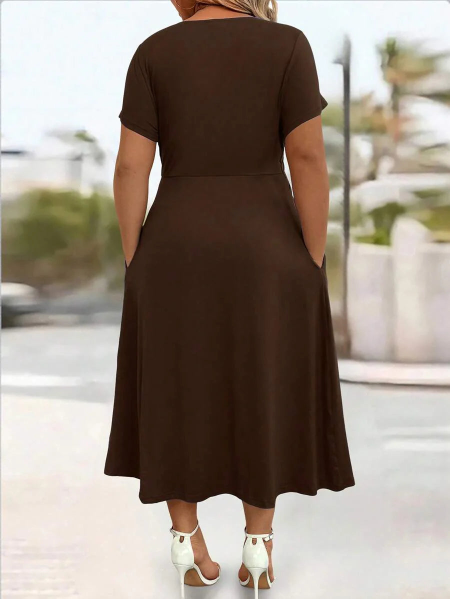 Plus Size Sundress With Pockets V Neck Cinched Waist