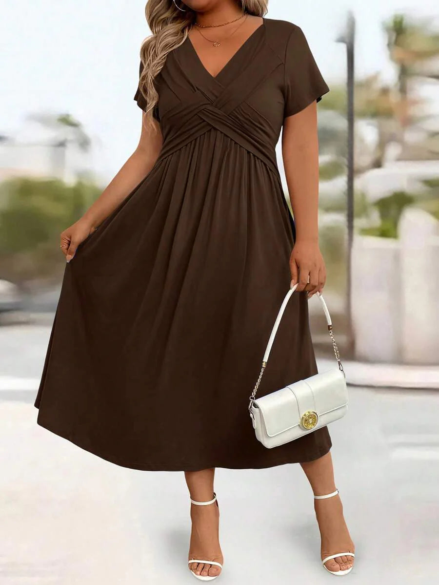 Plus Size Sundress With Pockets V Neck Cinched Waist