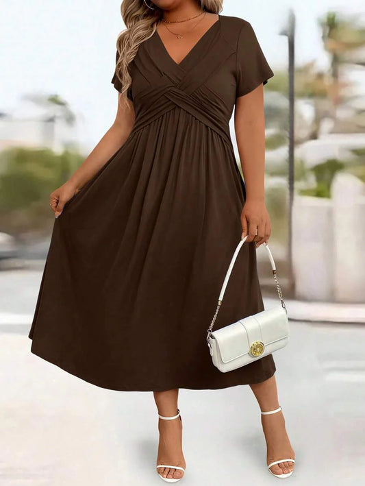 Plus Size Sundress With Pockets V Neck Cinched Waist