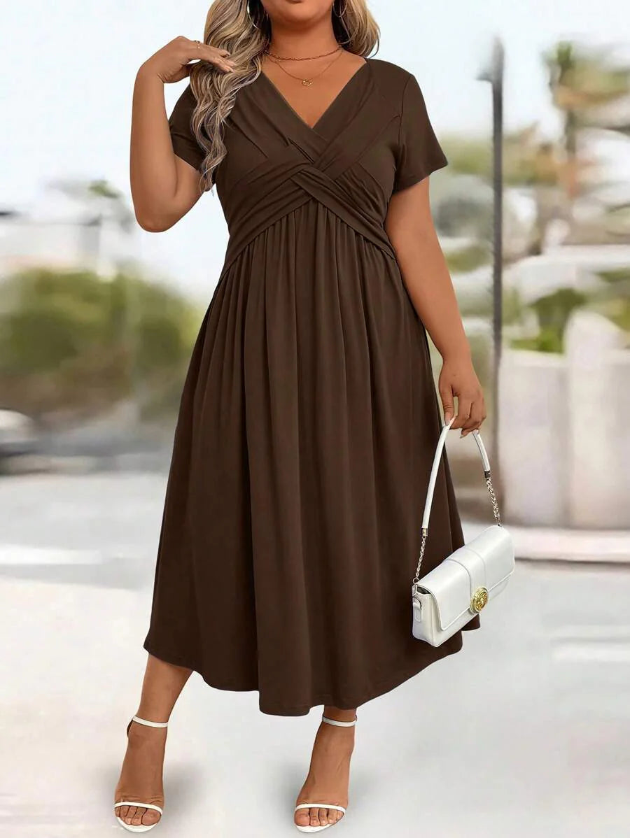 Plus Size Sundress With Pockets V Neck Cinched Waist