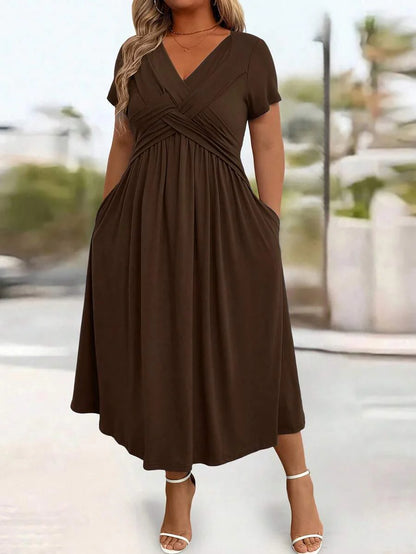 Plus Size Sundress With Pockets V Neck Cinched Waist