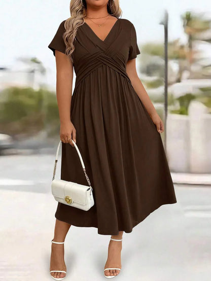 Plus Size Sundress With Pockets V Neck Cinched Waist