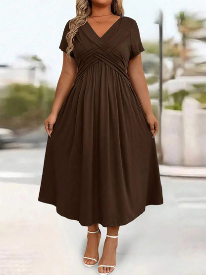Plus Size Sundress With Pockets V Neck Cinched Waist