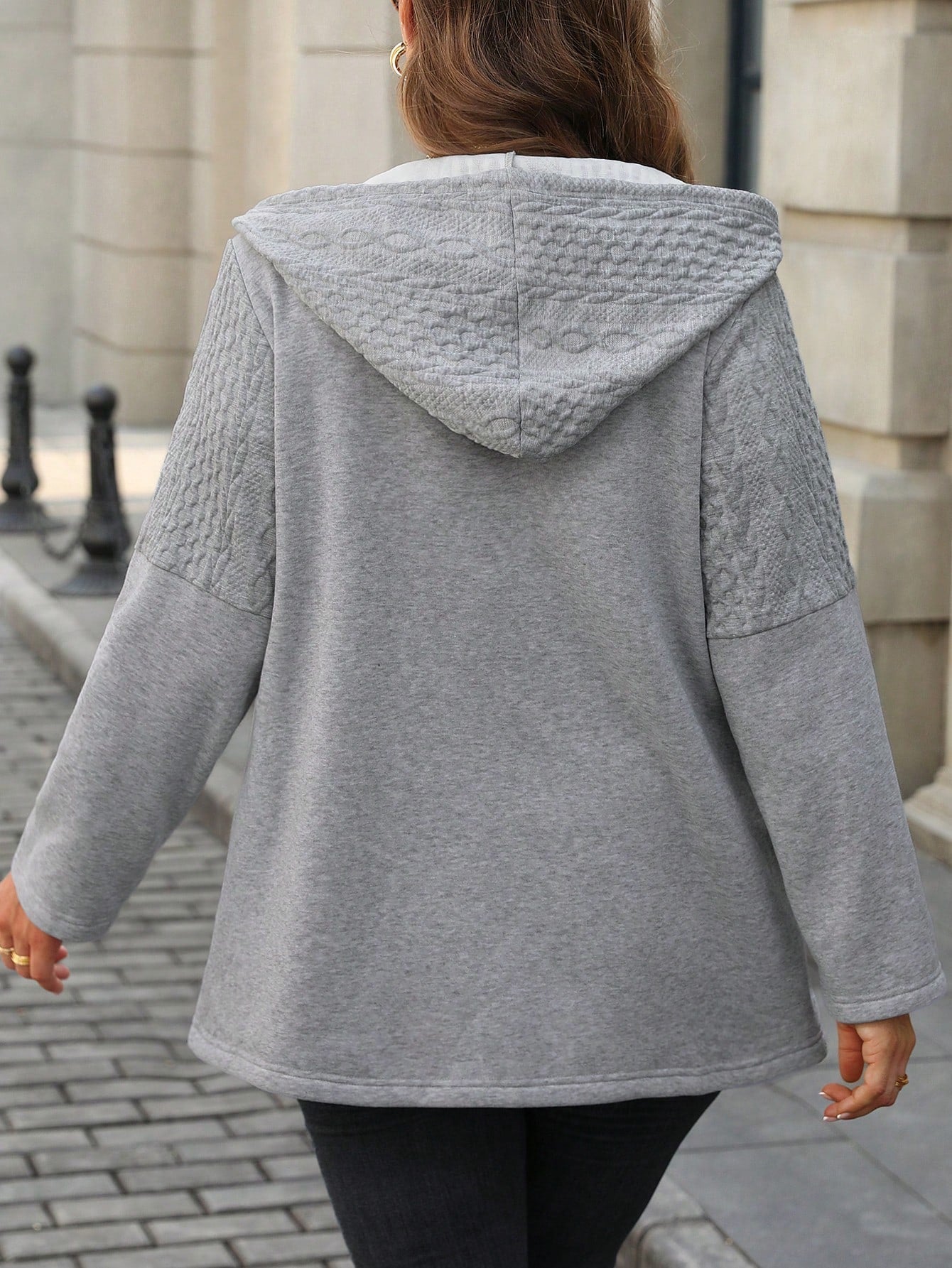 Hooded Zip Up Drawstring Coat For Casual Fall Winter Wear