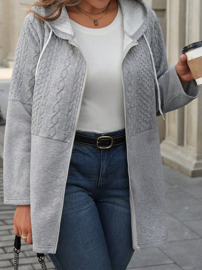 Hooded Zip Up Drawstring Coat For Casual Fall Winter Wear