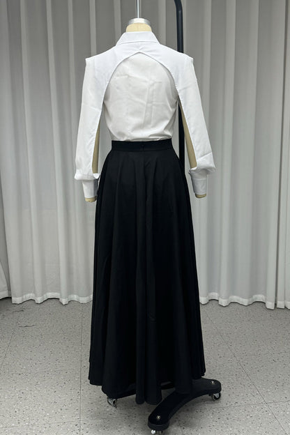 Elegant Patchwork Turndown Collar Long Sleeve Two Pieces