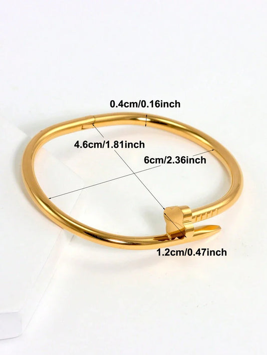 Gleaming Gold Tone Stainless Steel Four Leaf Clover Bangle
