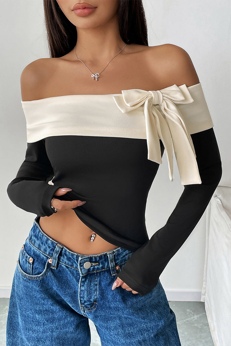 Sexy Bow Decor Off Shoulder Tops