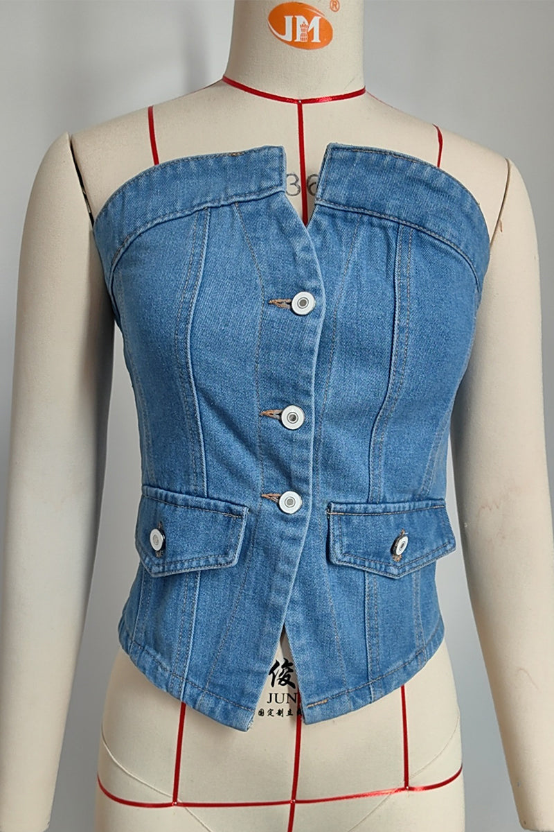 Sexy Buttons Strapless Camis