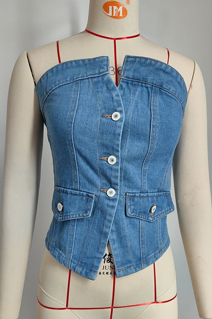Sexy Buttons Strapless Camis