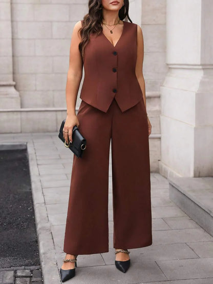 Plus Size Waistcoat And Pants Suit Set Elegant Black
