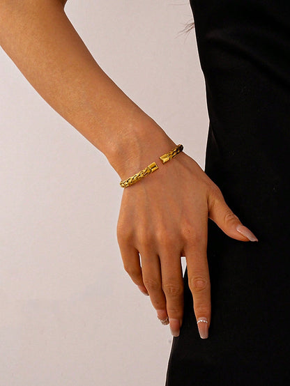 Yellow Gold Braided Stainless Steel Cuff Bracelet Gleam