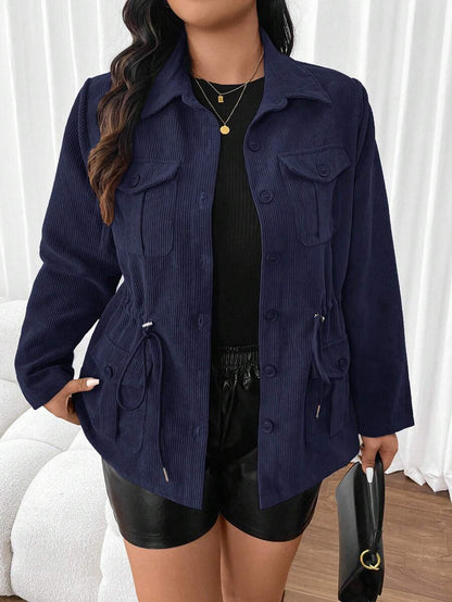 Corduroy Drawstring Waist Jacket For Everyday Casual Wear