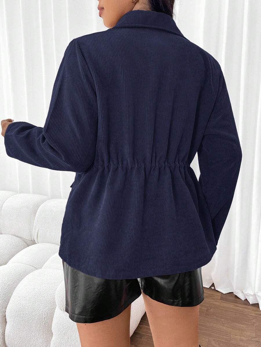 Corduroy Drawstring Waist Jacket For Everyday Casual Wear