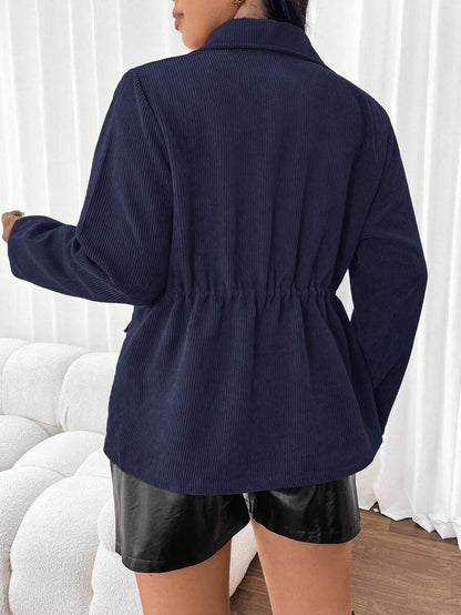 Corduroy Drawstring Waist Jacket For Everyday Casual Wear