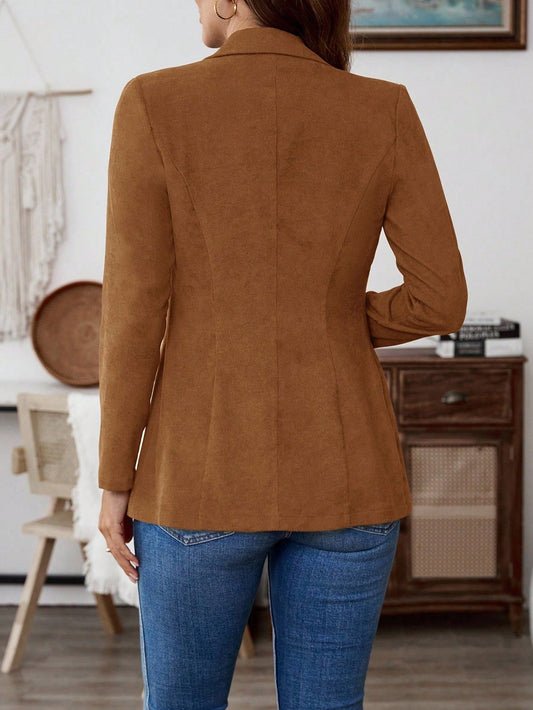 Mocha Brown Lapel Blazer With Woven Fabric And Rib Knit