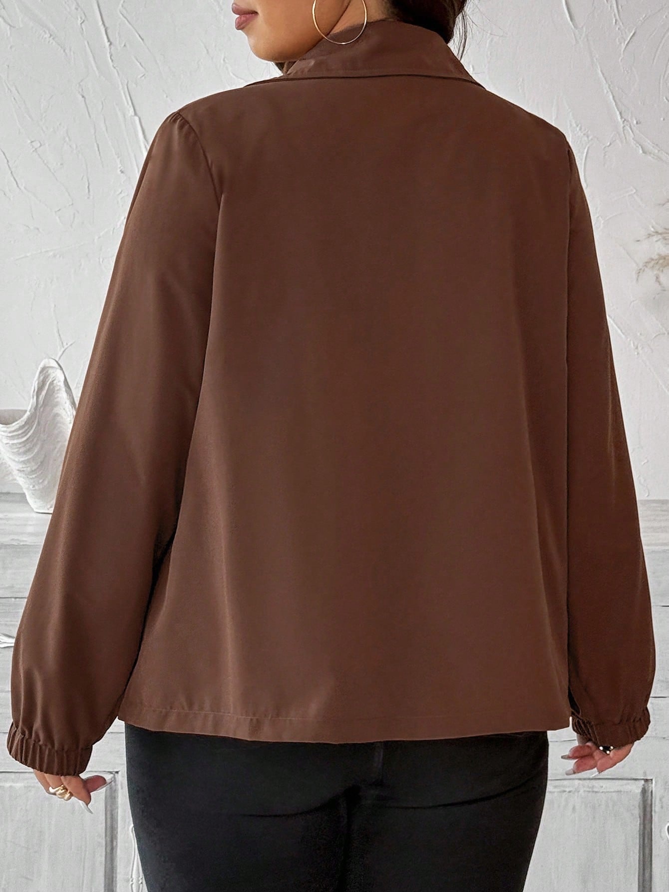 Plus Size Fleece Lined Zip Front Casual Jacket With Pockets