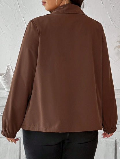 Plus Size Fleece Lined Zip Front Casual Jacket With Pockets
