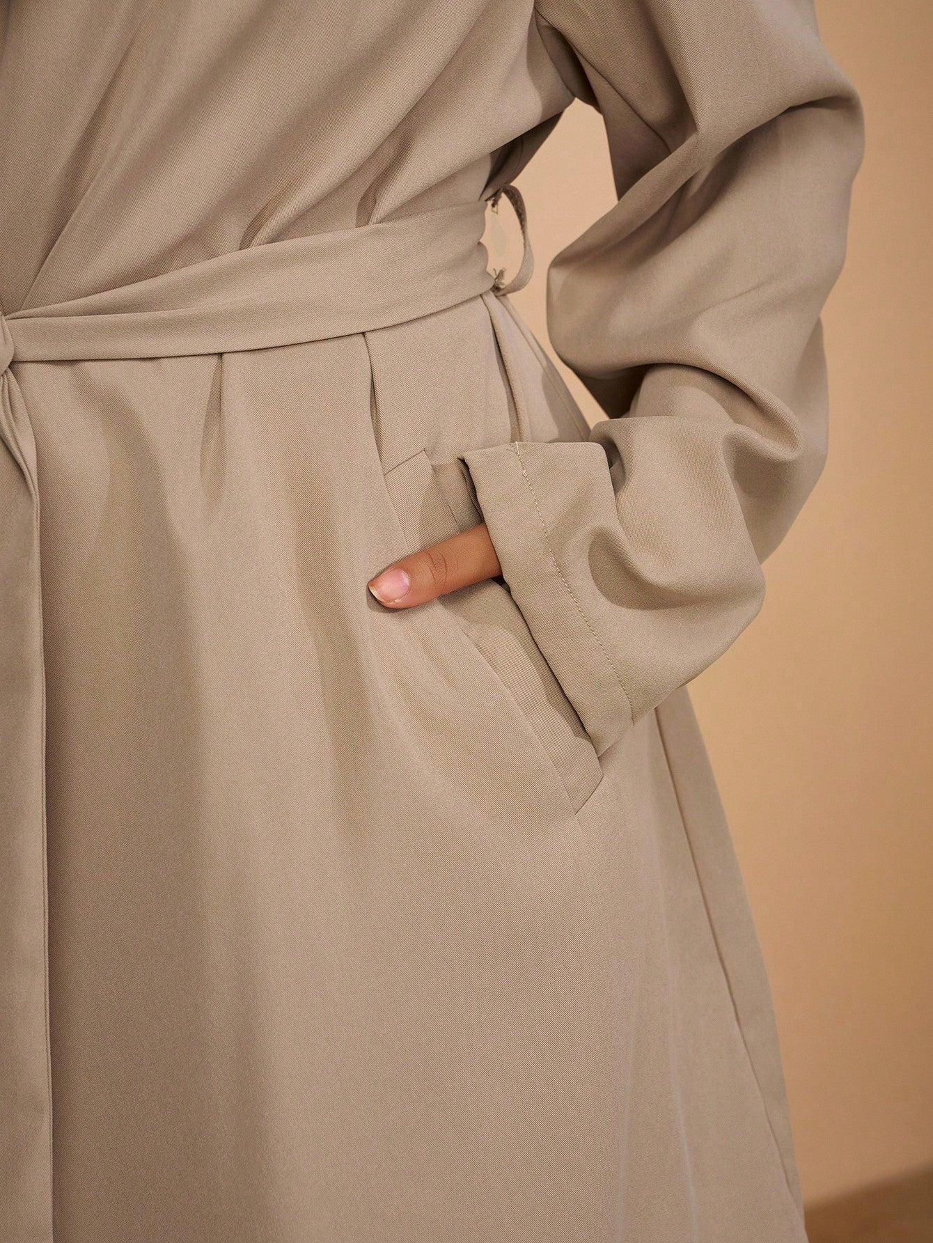 Plus Size Trench Coat Two Piece Belted Beige Minimalist