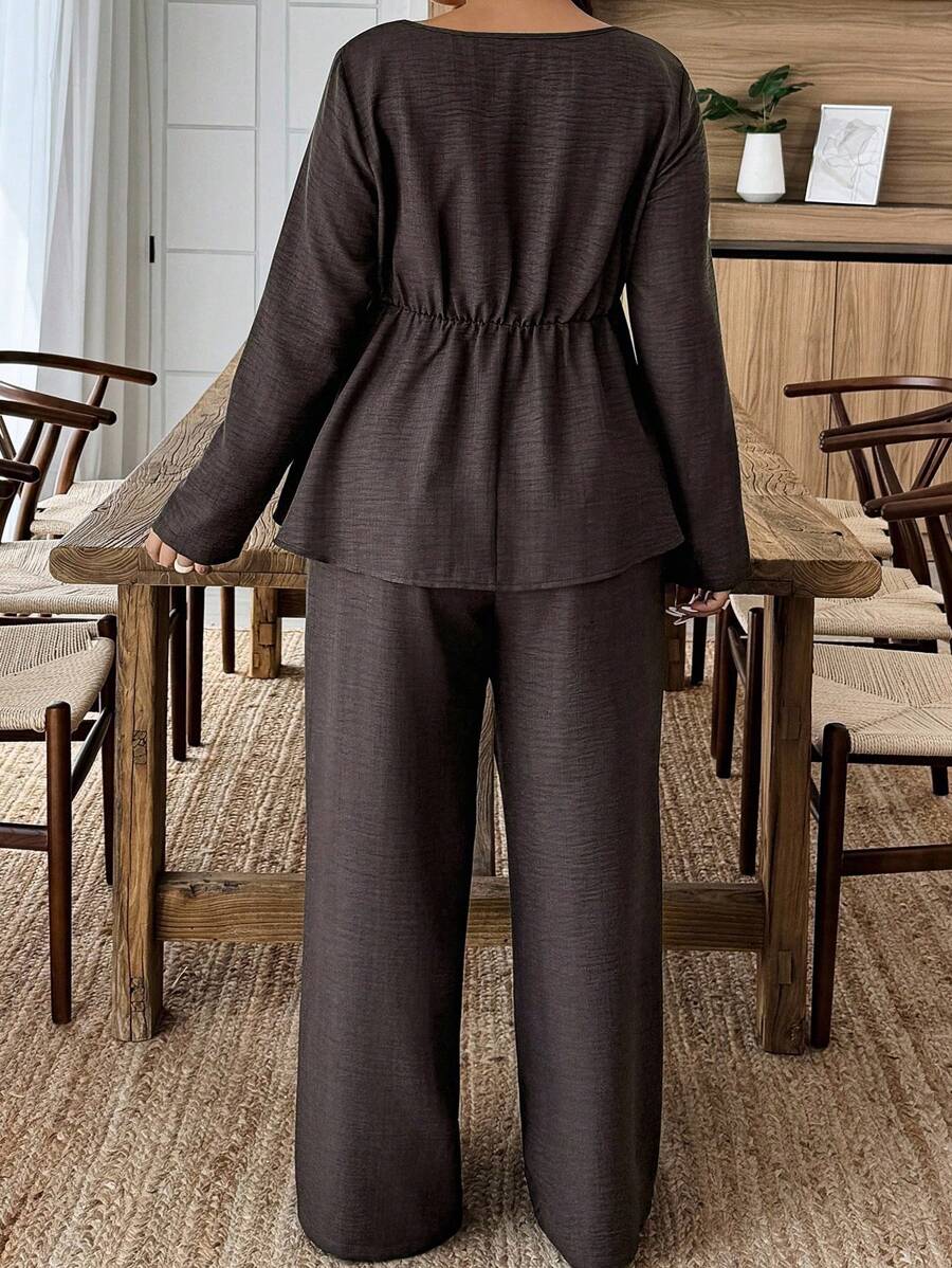 Plus Size Army Green Square Neck Two Piece Set Comfort