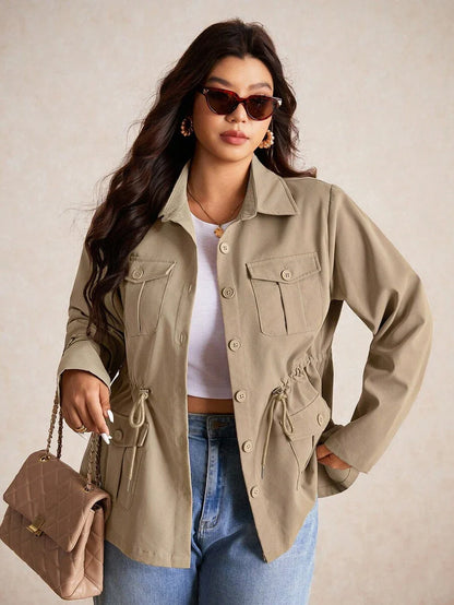 Corduroy Drawstring Waist Jacket For Everyday Casual Wear