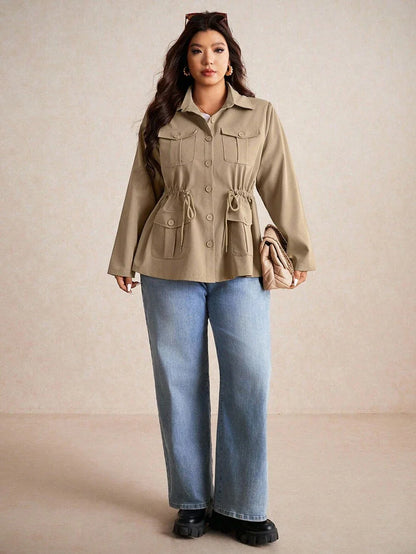 Corduroy Drawstring Waist Jacket For Everyday Casual Wear