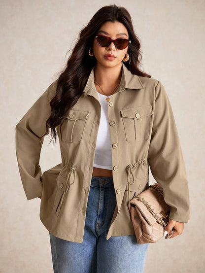 Corduroy Drawstring Waist Jacket For Everyday Casual Wear