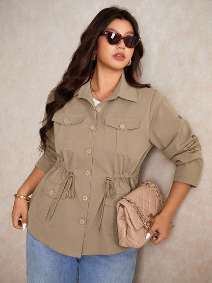 Corduroy Drawstring Waist Jacket For Everyday Casual Wear