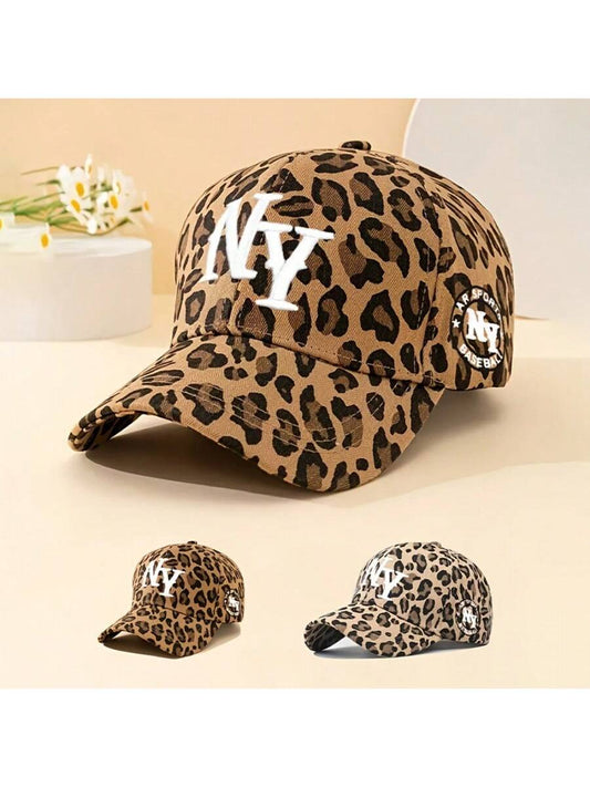 Leopard Print Baseball Cap Embroidered With Curved Brim