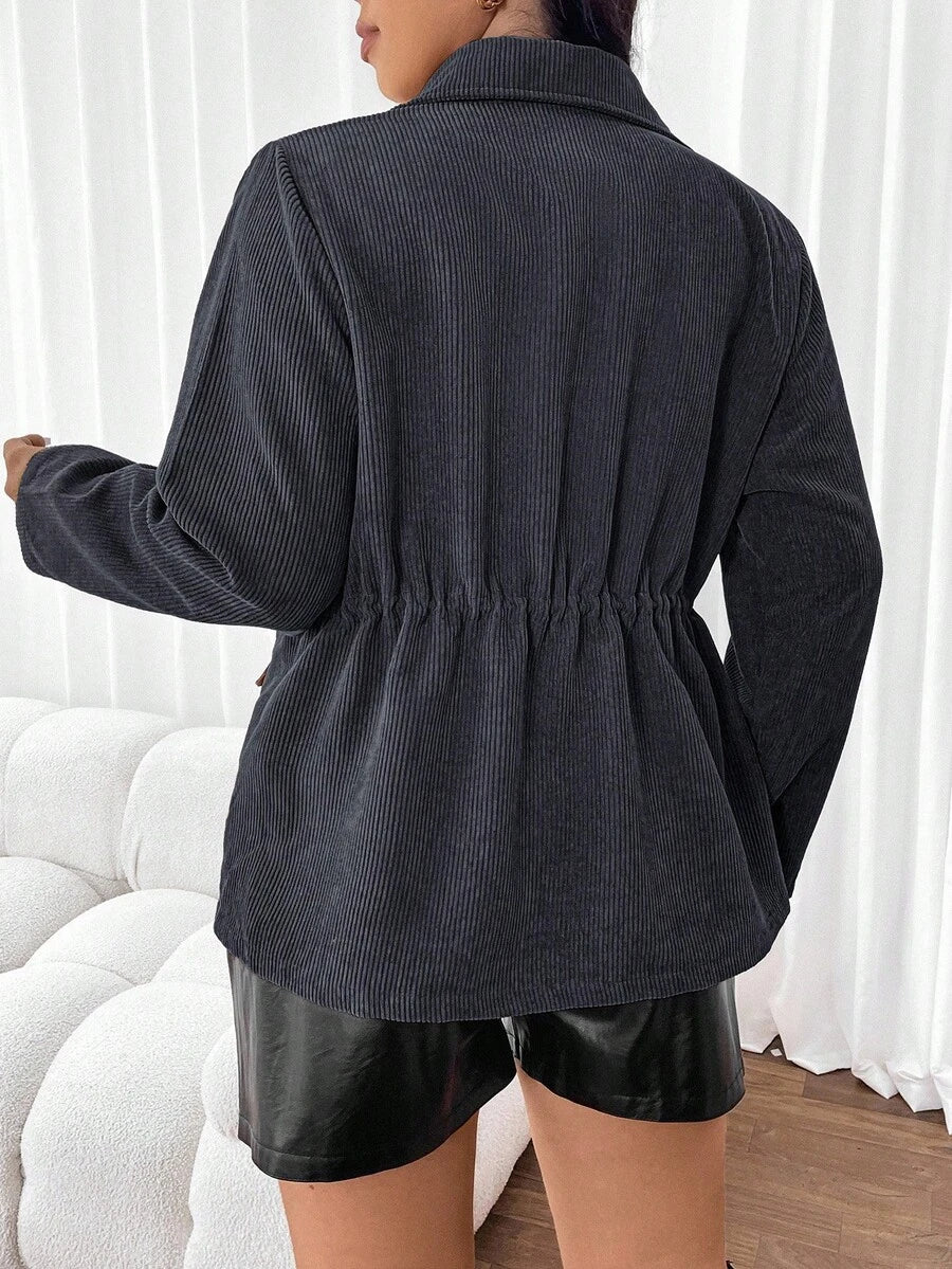 Corduroy Drawstring Waist Jacket For Everyday Casual Wear