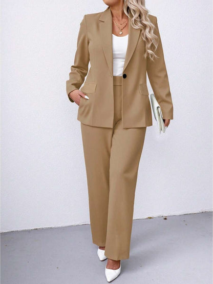 Plus Size Notched Collar Blazer Navy Workwear Casual