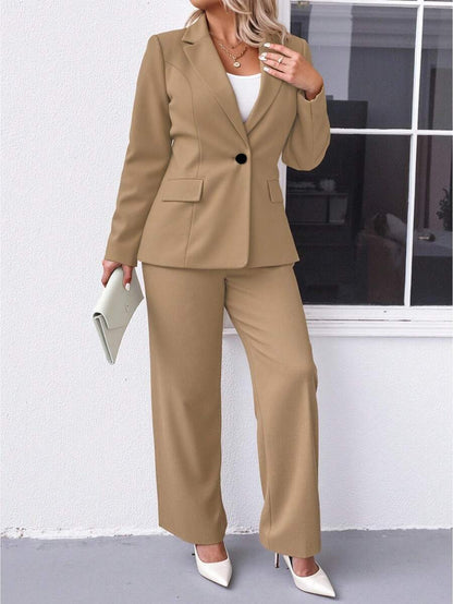 Plus Size Notched Collar Blazer Navy Workwear Casual