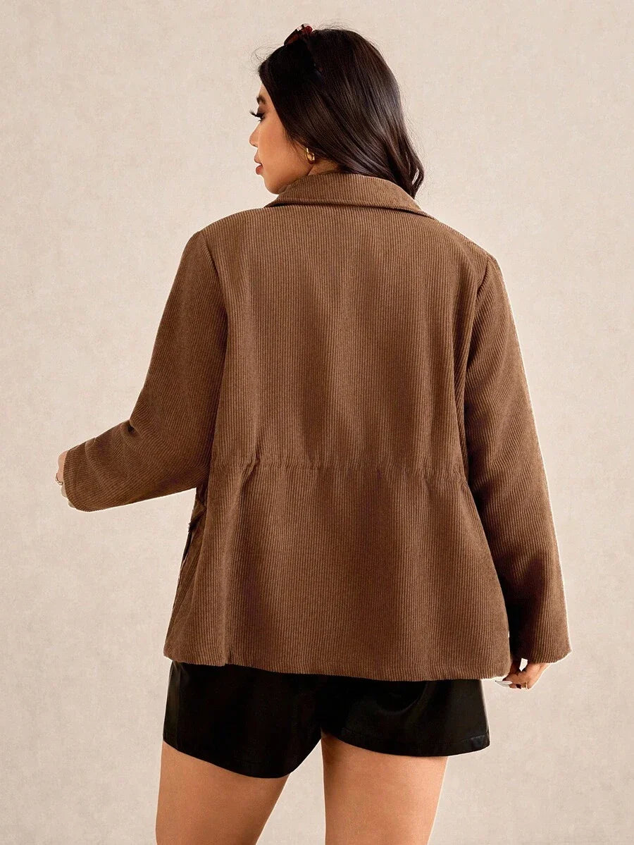 Corduroy Drawstring Waist Jacket For Everyday Casual Wear