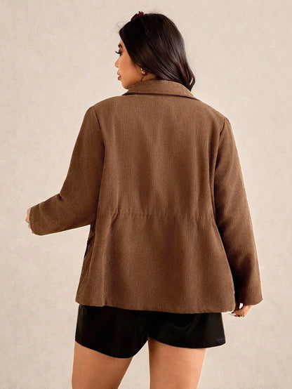Corduroy Drawstring Waist Jacket For Everyday Casual Wear