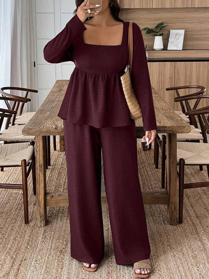 Plus Size Army Green Square Neck Two Piece Set Comfort
