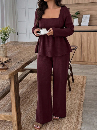 Plus Size Army Green Square Neck Two Piece Set Comfort