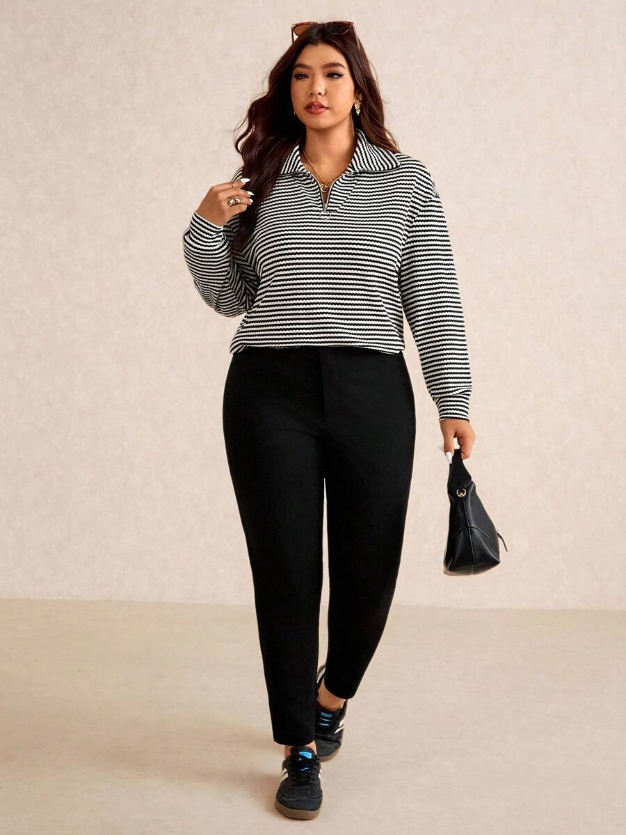 Plus Size Fuzzy Collar Quarter Zip Cozy Sweater