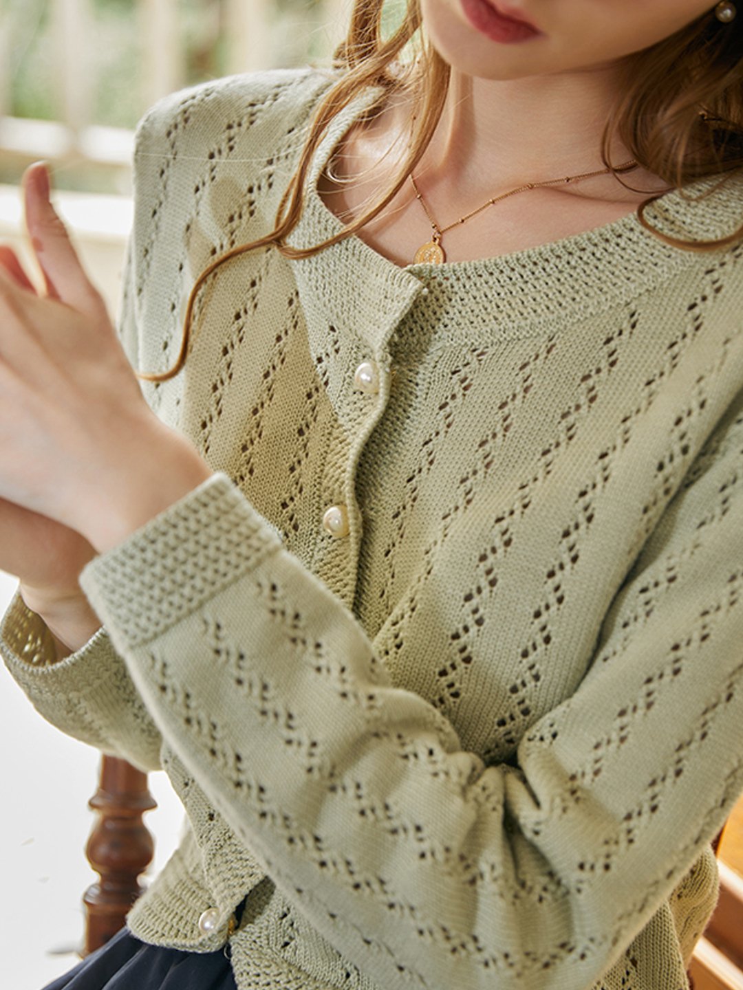 Althea Hollow Classic Knit Cardigan-White