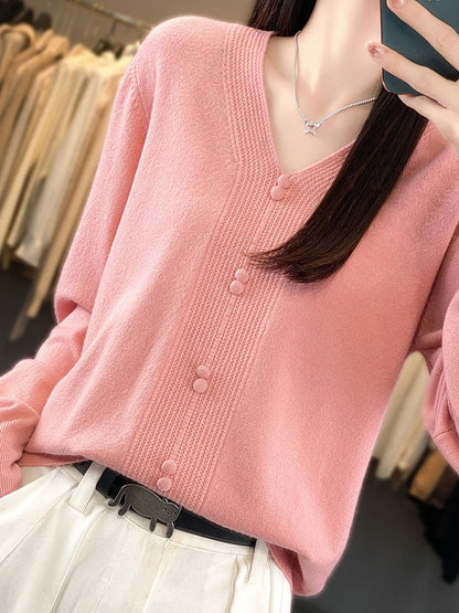 Abigail Casual V-neck Loose Knitted Sweater-Green